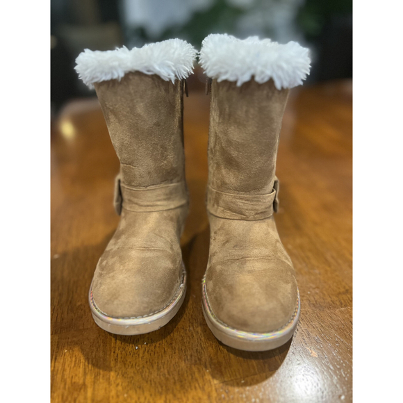 Magellan Tan Faux Suede Winter Boots Fur Trim Bow Detail Toddler Girl 11 - Picture 3 of 12